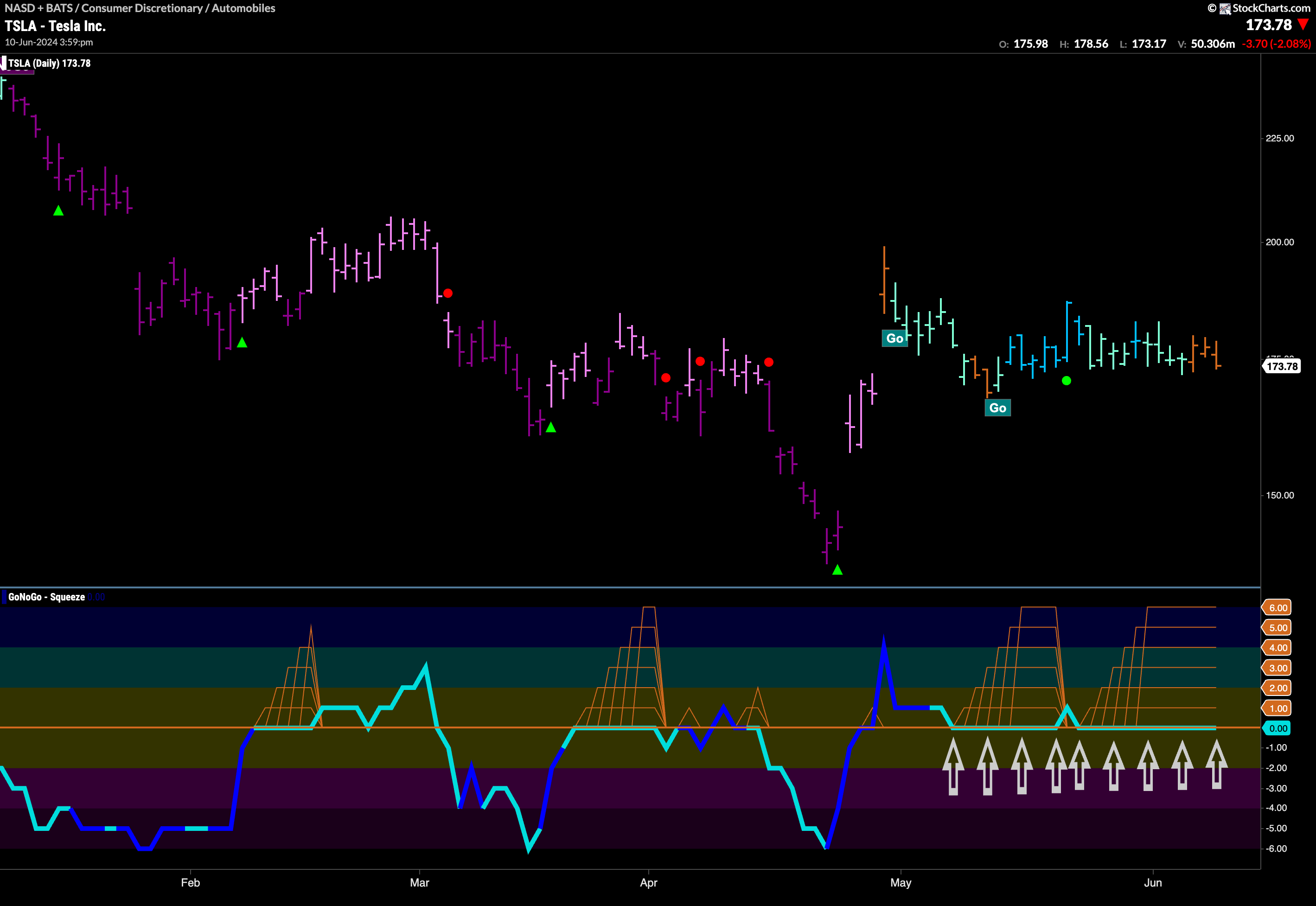 $TSLA in Max GoNoGo Squeeze